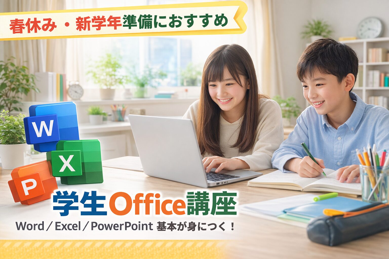 はなまるパソコン教室の学生Office講座(Word/Excel/PowerPoint)春休み・新学年準備の案内