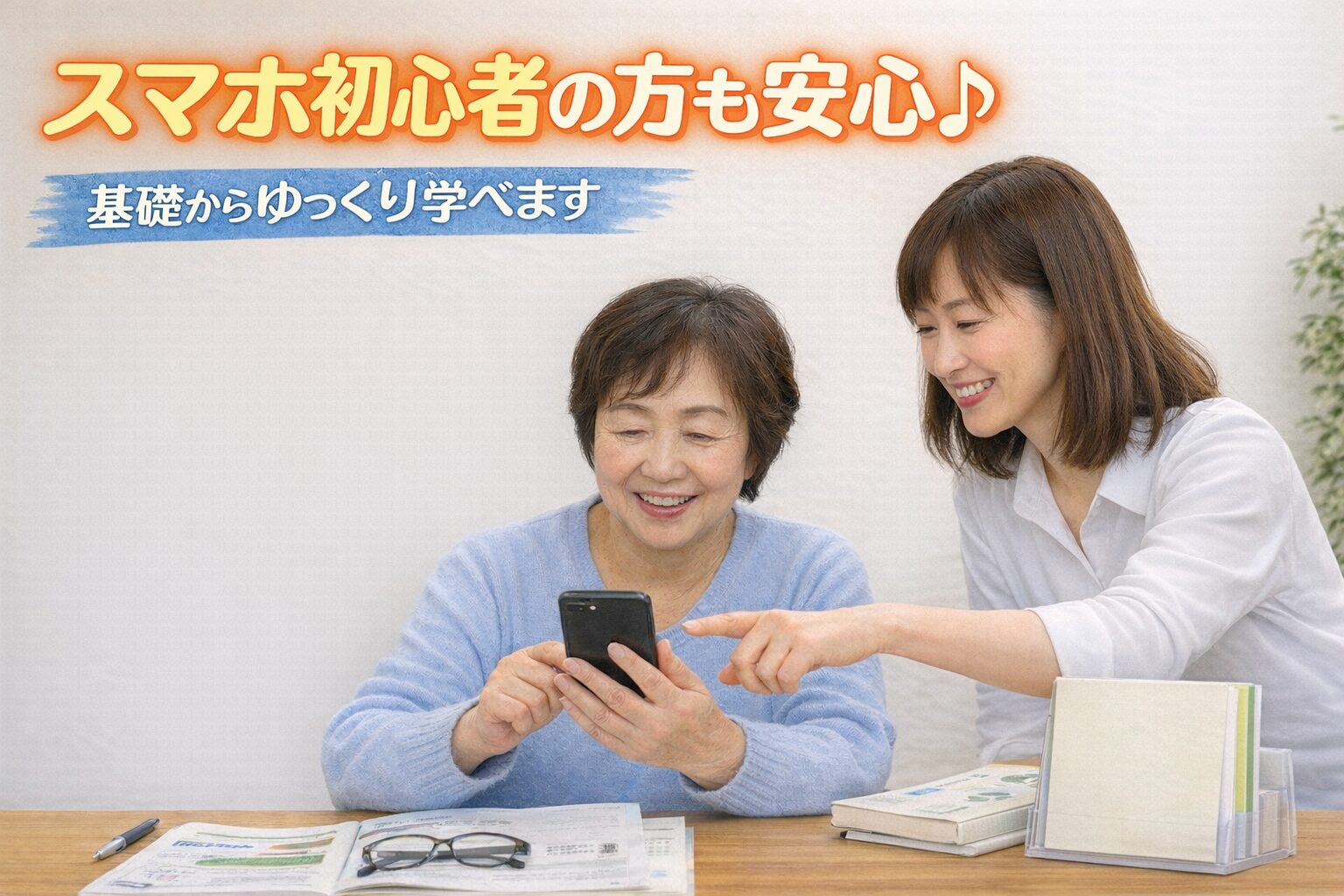 松戸周辺でスマホ初心者の方や年配の方が基礎からゆっくり学べるスマホ講座のイメージ