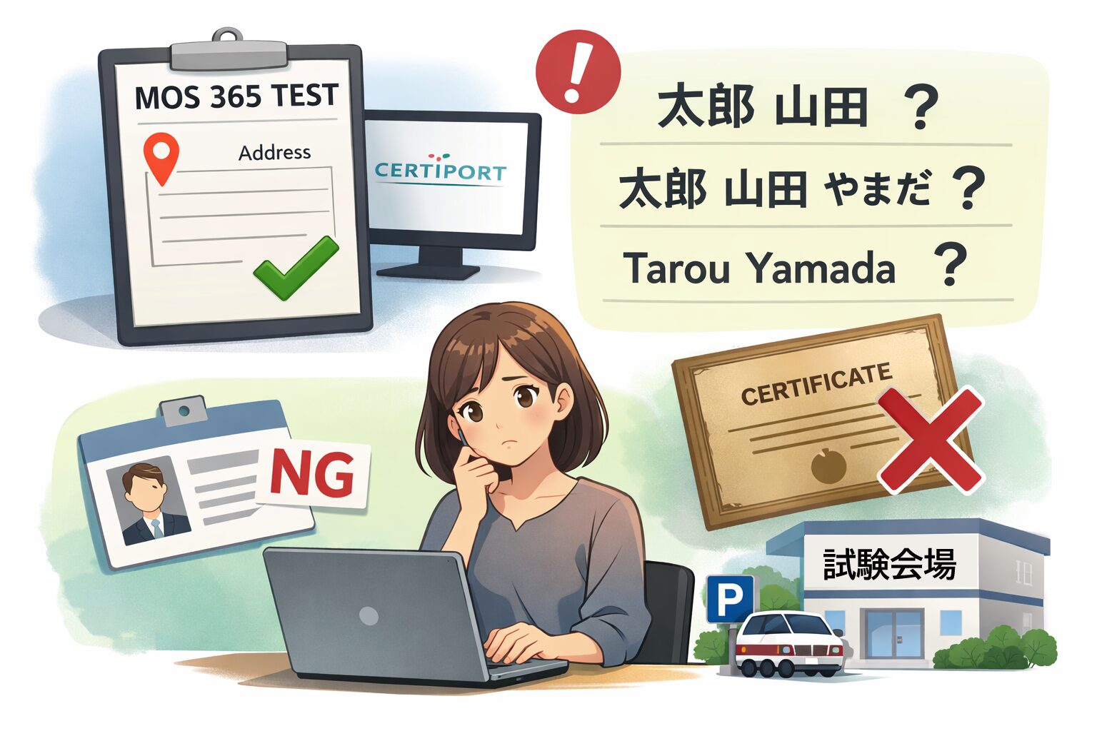 MOS365受験前に住所登録と氏名情報を確認するイメージ